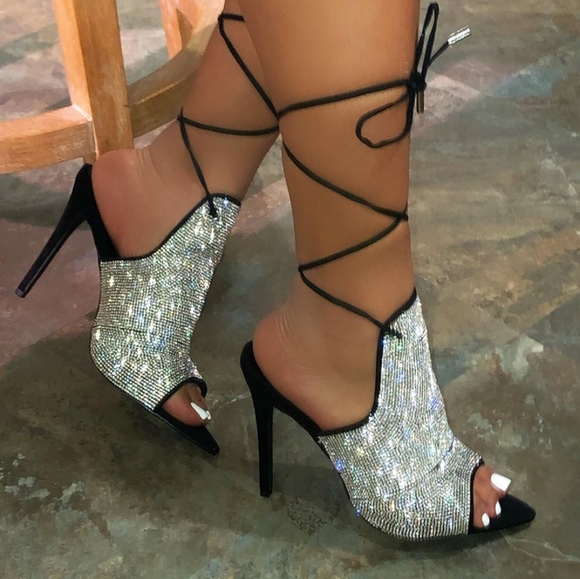 𝙍𝙀𝙎𝙏𝙊𝘾𝙆𝙀𝘿💎Rhinestone Open Toe Lace-Up H - Picture 3 of 6